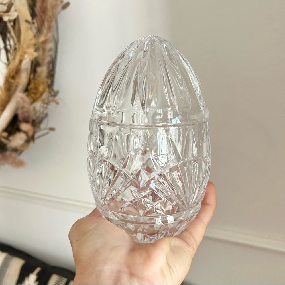 Vintage Bohemian Czech Large Clear Crystal Egg Jar Storage Jar